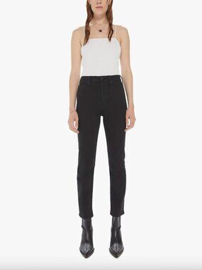 $218 Mother Black Lasting Impression Tomcat Ankle Denim Jean Pants size 24/25.5"
